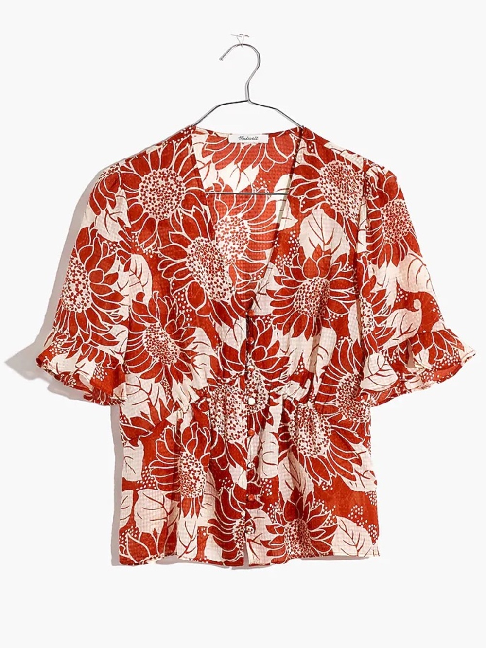 Madewell Journal Sunflower Season Keyhole Silk Short Sleeve Blouse - Picture 9 of 9